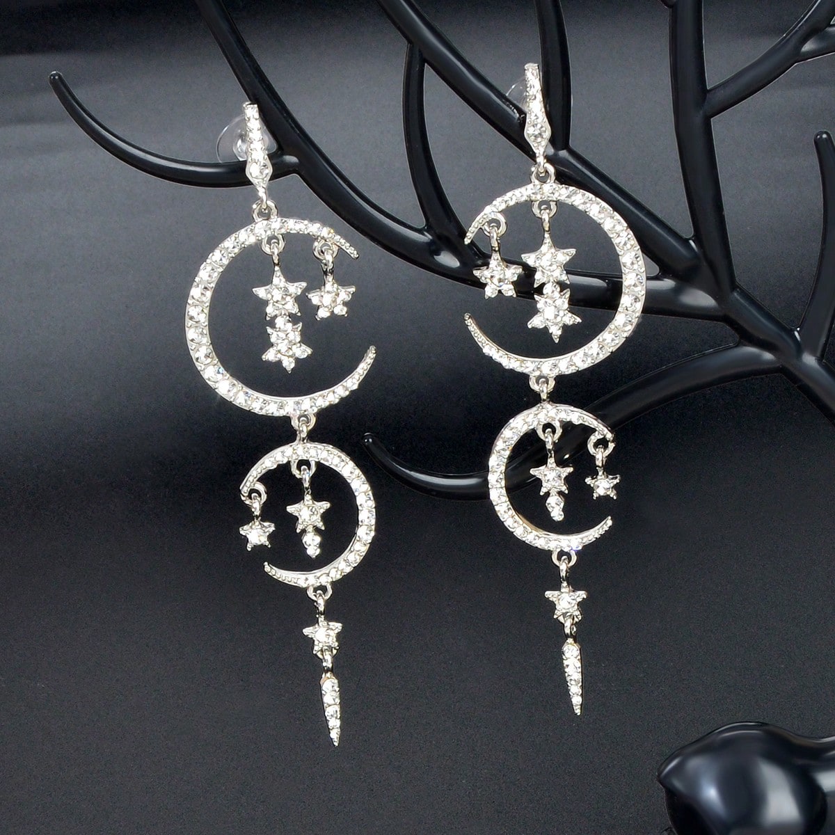 Starry Nights Long Earrings with Multiple Star Moon Pendants Celestial Glamour-0