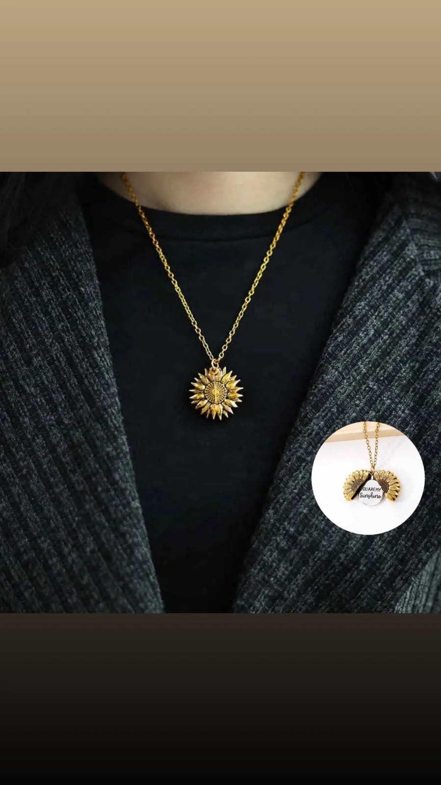 Sunflower Locket Necklace You are My Sunshine Necklace Golden Engraved Choker Memorial Necklace Valentine Secret Message Pendant Chain with Box for Girls Women Birthday Anniversary