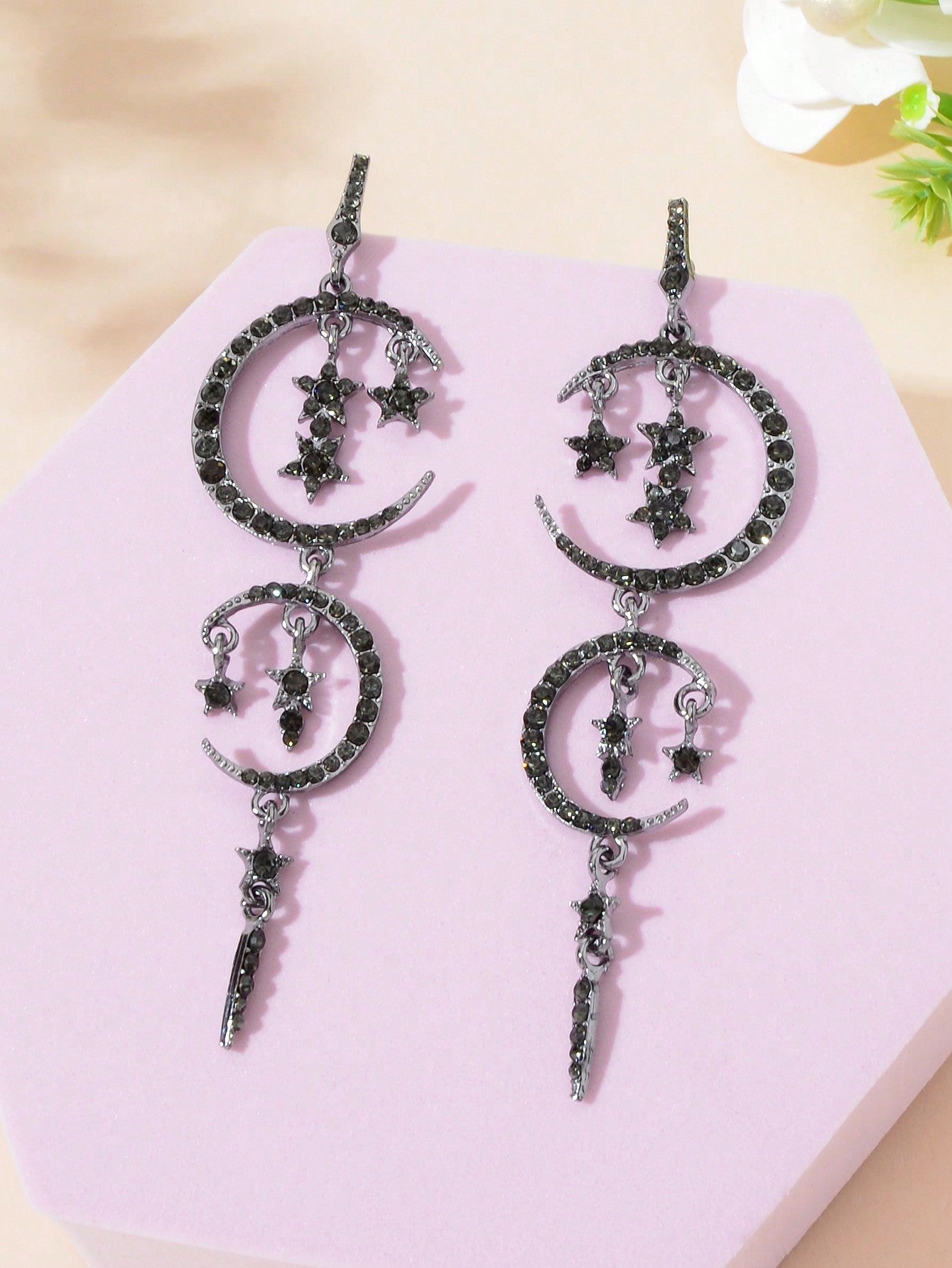 Starry Nights Long Earrings with Multiple Star Moon Pendants Celestial Glamour-4