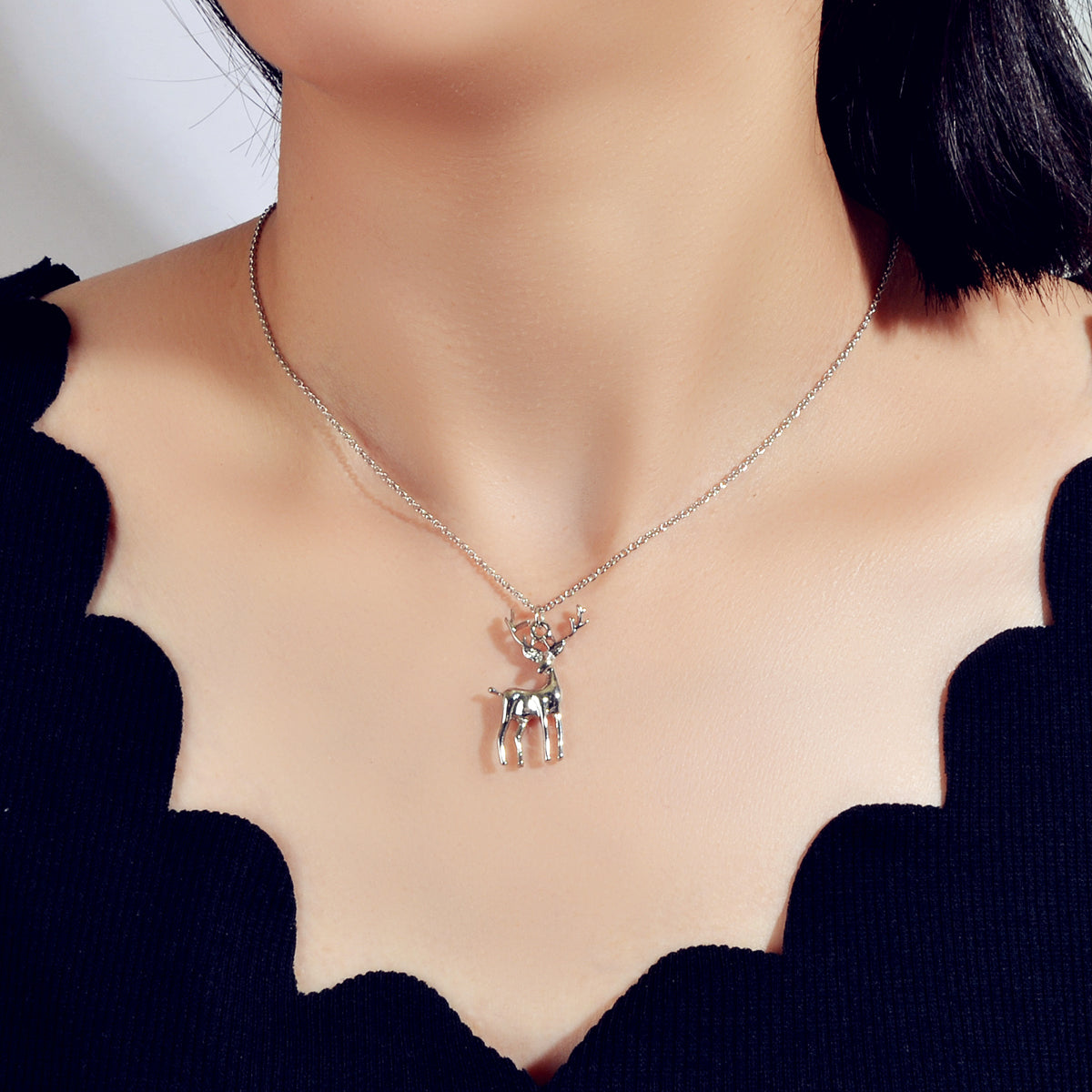 Gold Silver Chain Reindeer Necklace Women Party Decoration Deer Jewellery Gift-5