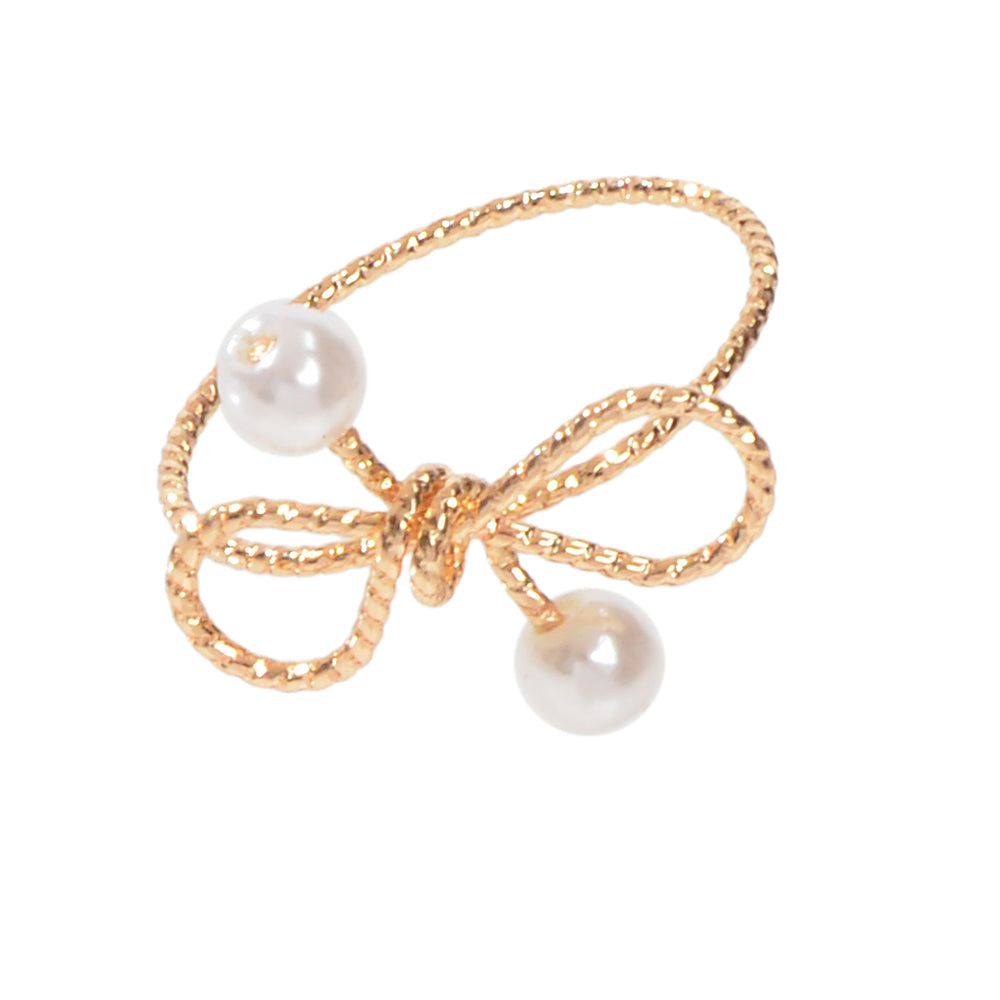 Fashion Jewellery Pearl Gold Bow Cute Finger Ring Beautiful Party Accessories-4