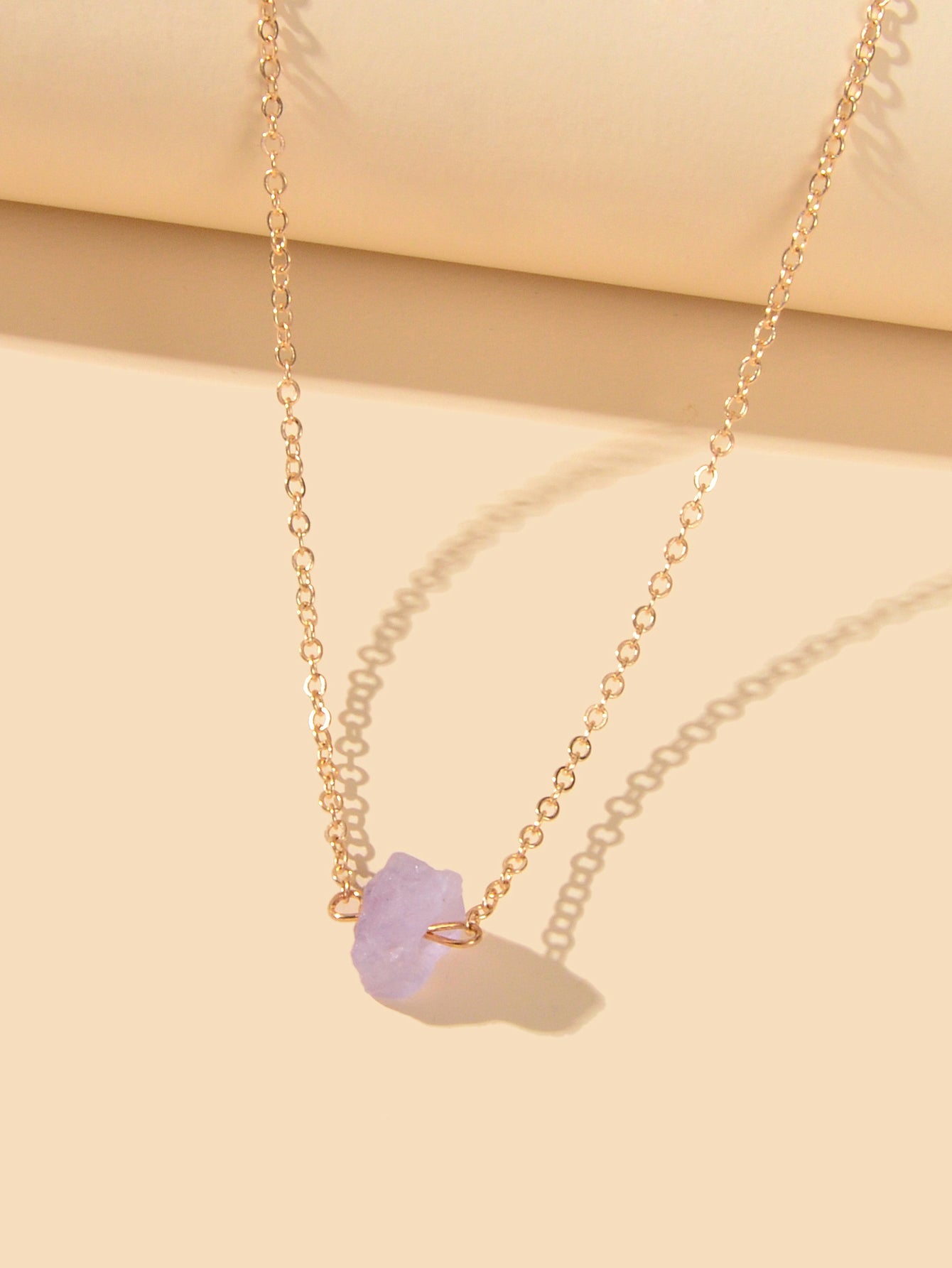 Gold Chain Natural Geometric Stone Crystal Charm Necklace Teens Collar Jewellery-1