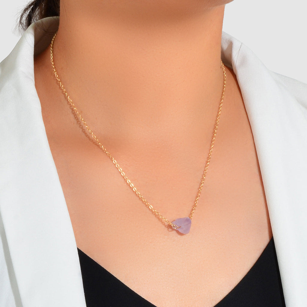 Gold Chain Natural Geometric Stone Crystal Charm Necklace Teens Collar Jewellery-0