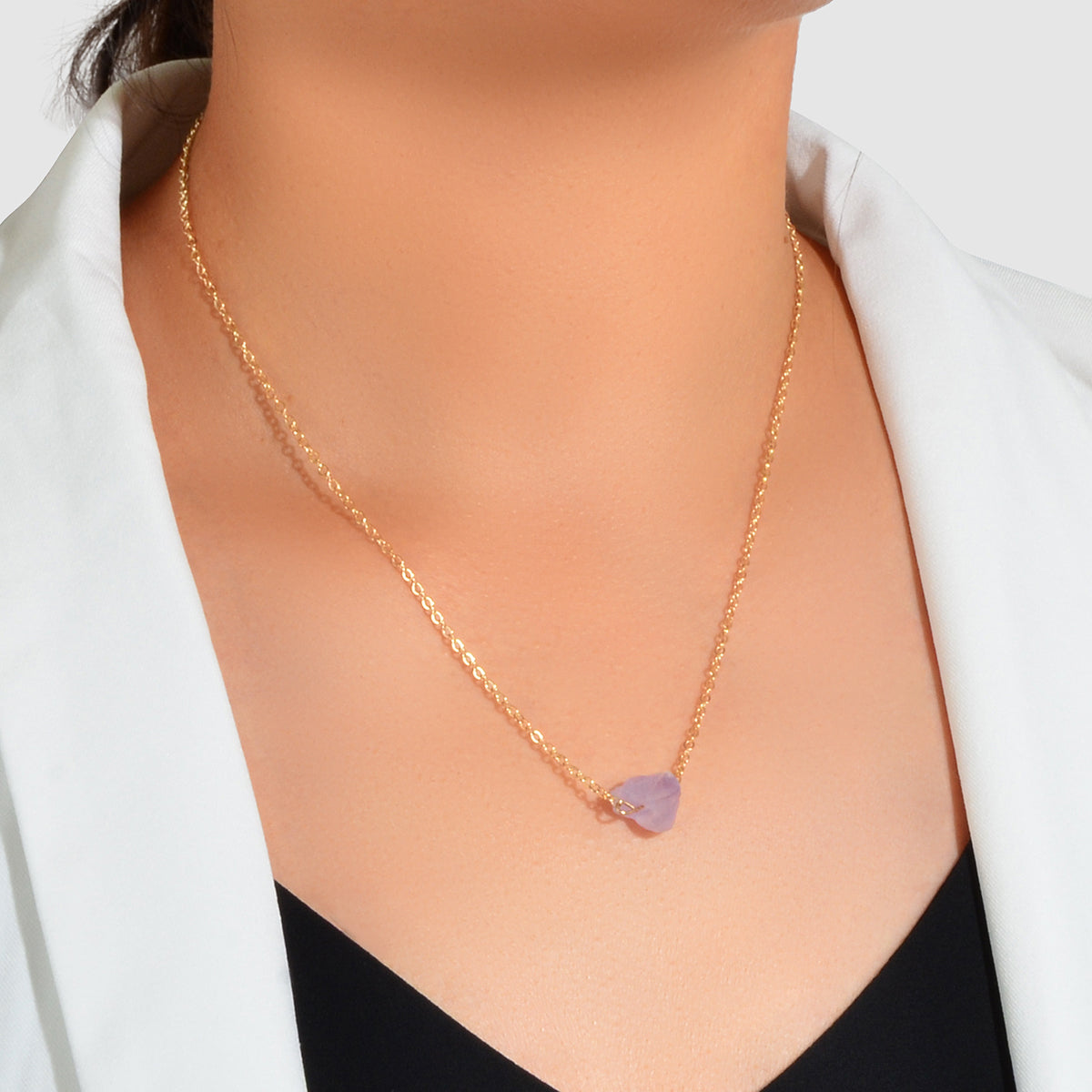 Gold Chain Natural Geometric Stone Crystal Charm Necklace Teens Collar Jewellery-0