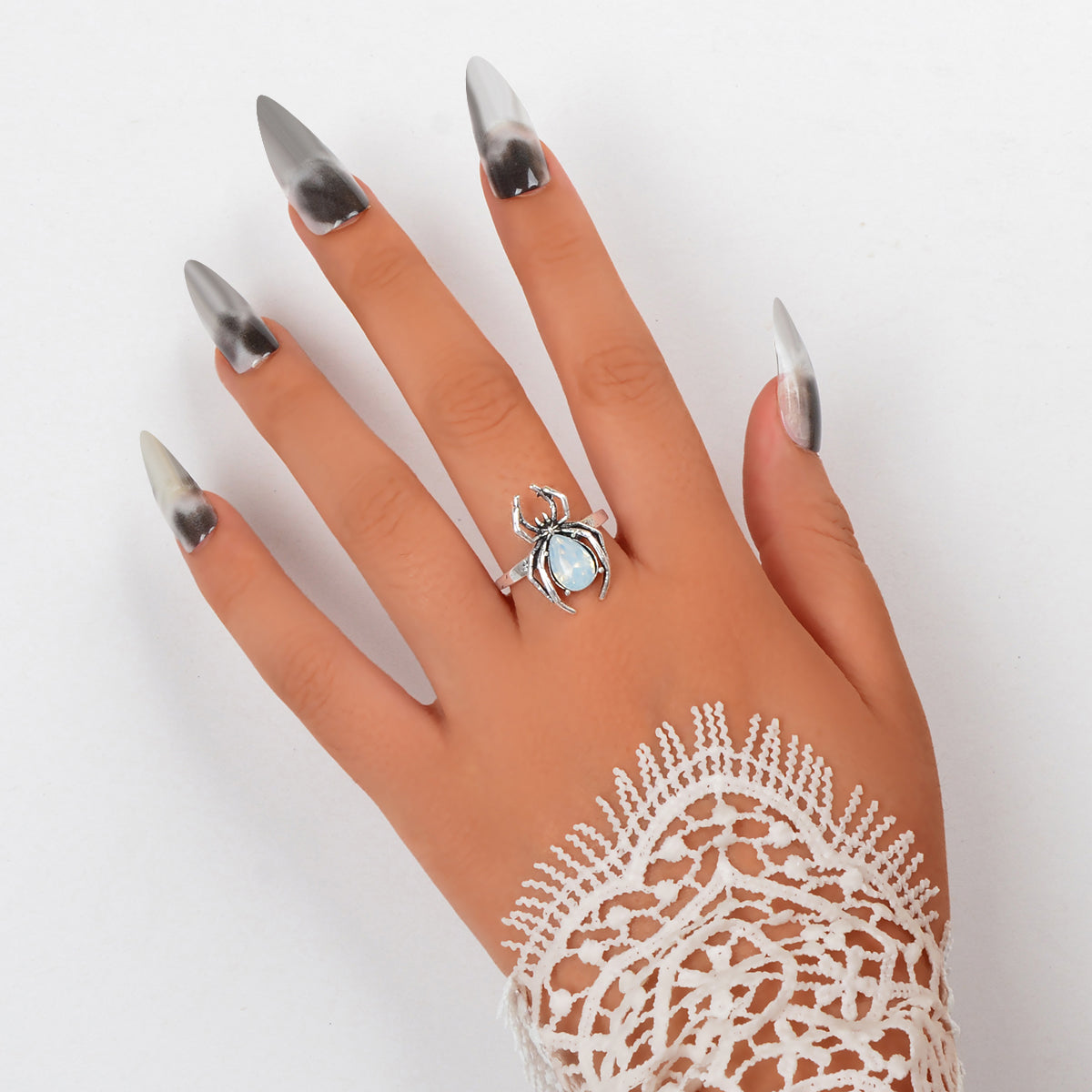 Vintage Silver Spider Open-Ended Ring with Diamond Accents Embrace Retro Jewelry-0