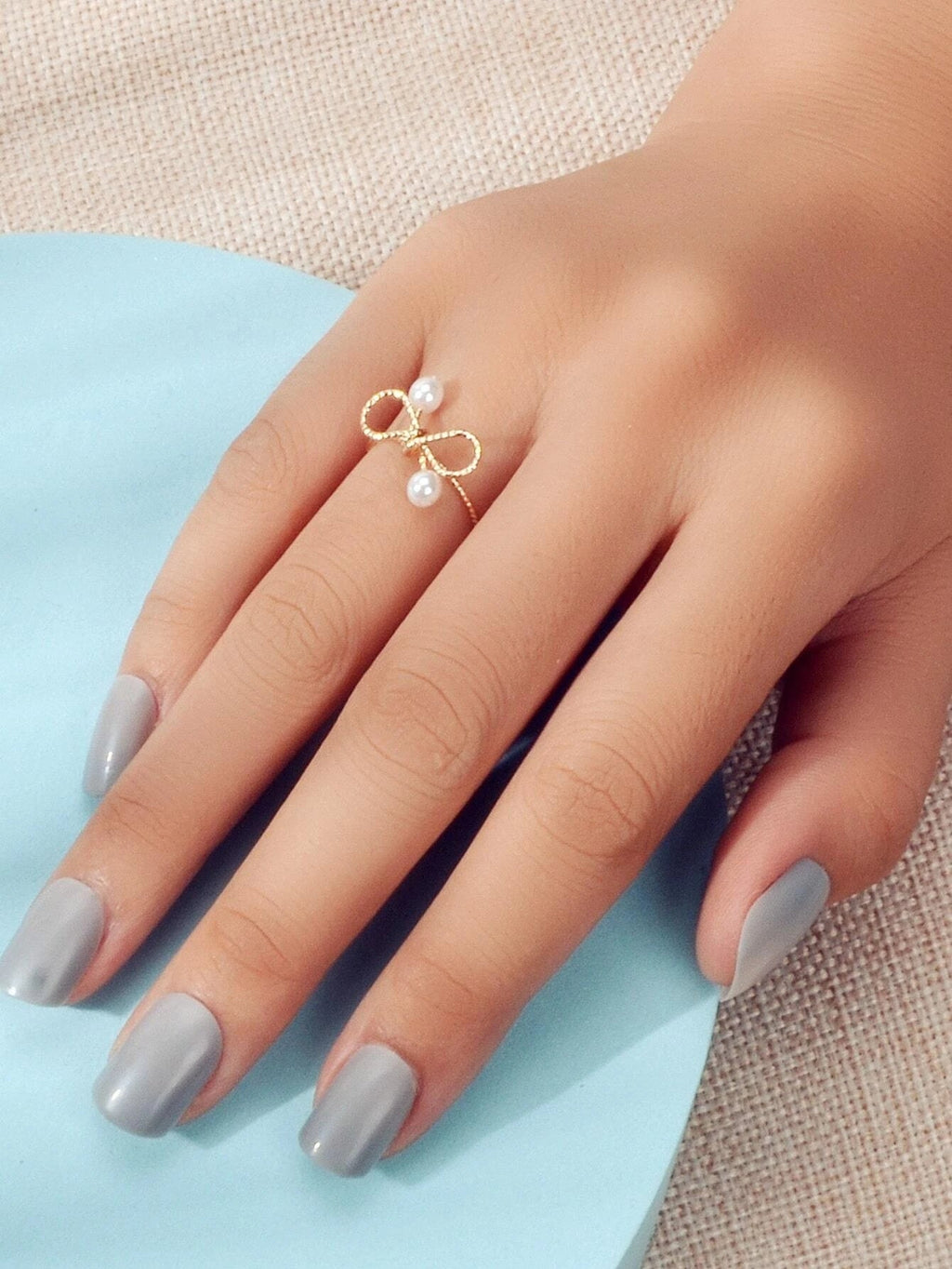 Fashion Jewellery Pearl Gold Bow Cute Finger Ring Beautiful Party Accessories-0