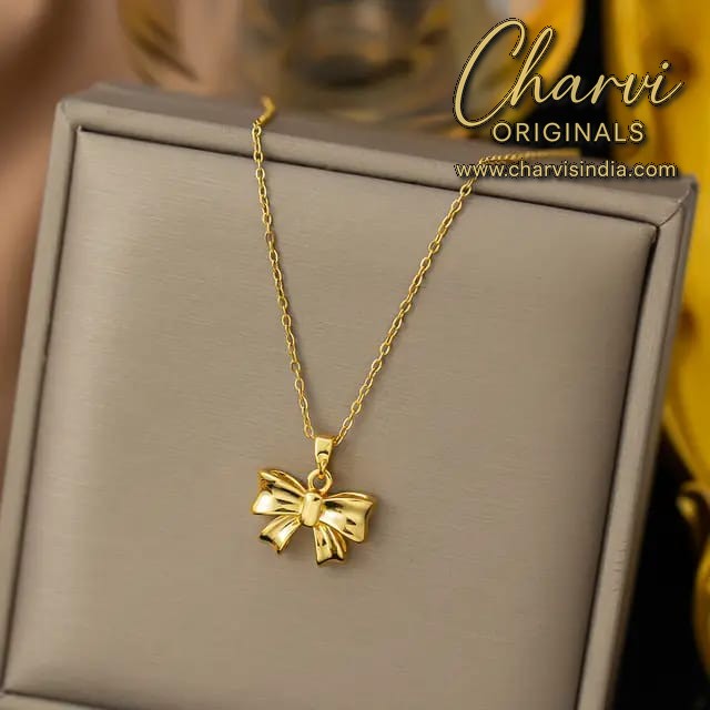 Golden Bow Pendant Necklace