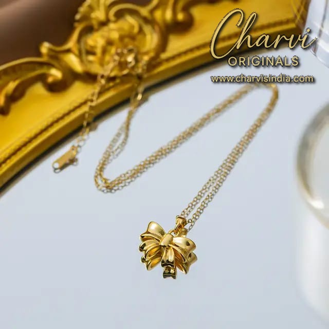 Golden Bow Pendant Necklace