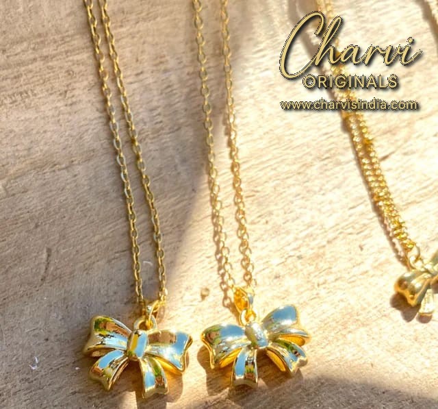 Golden Bow Pendant Necklace