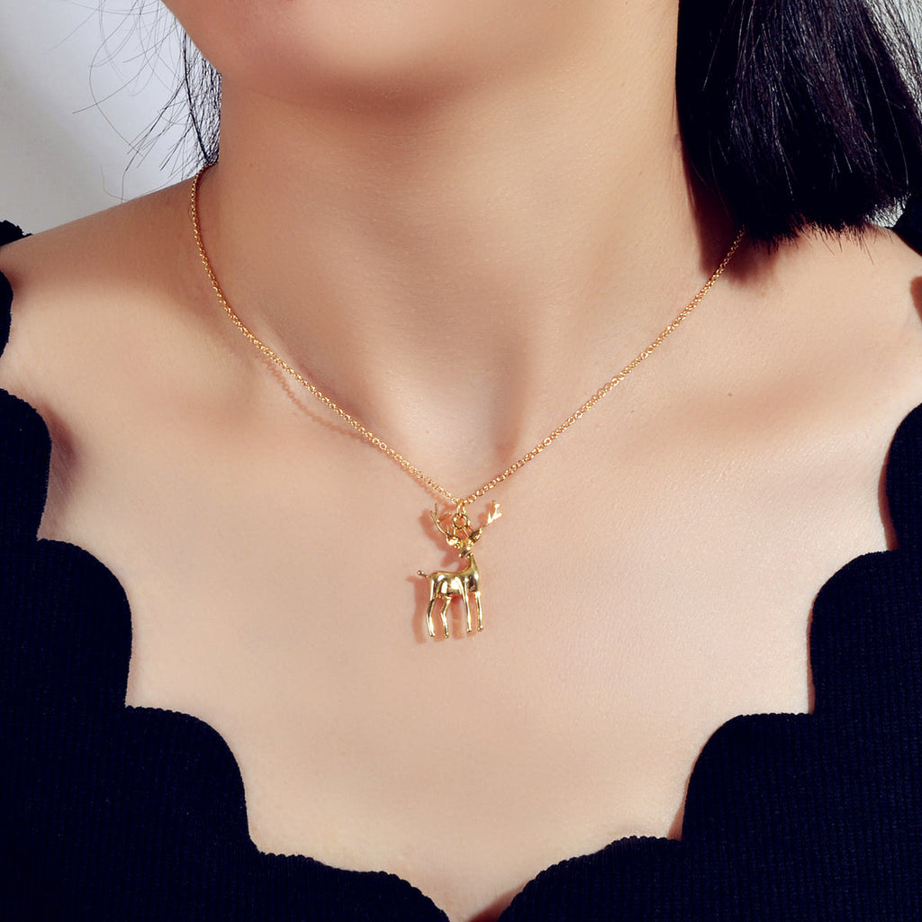 Gold Silver Chain Reindeer Necklace Women Party Decoration Deer Jewellery Gift-0
