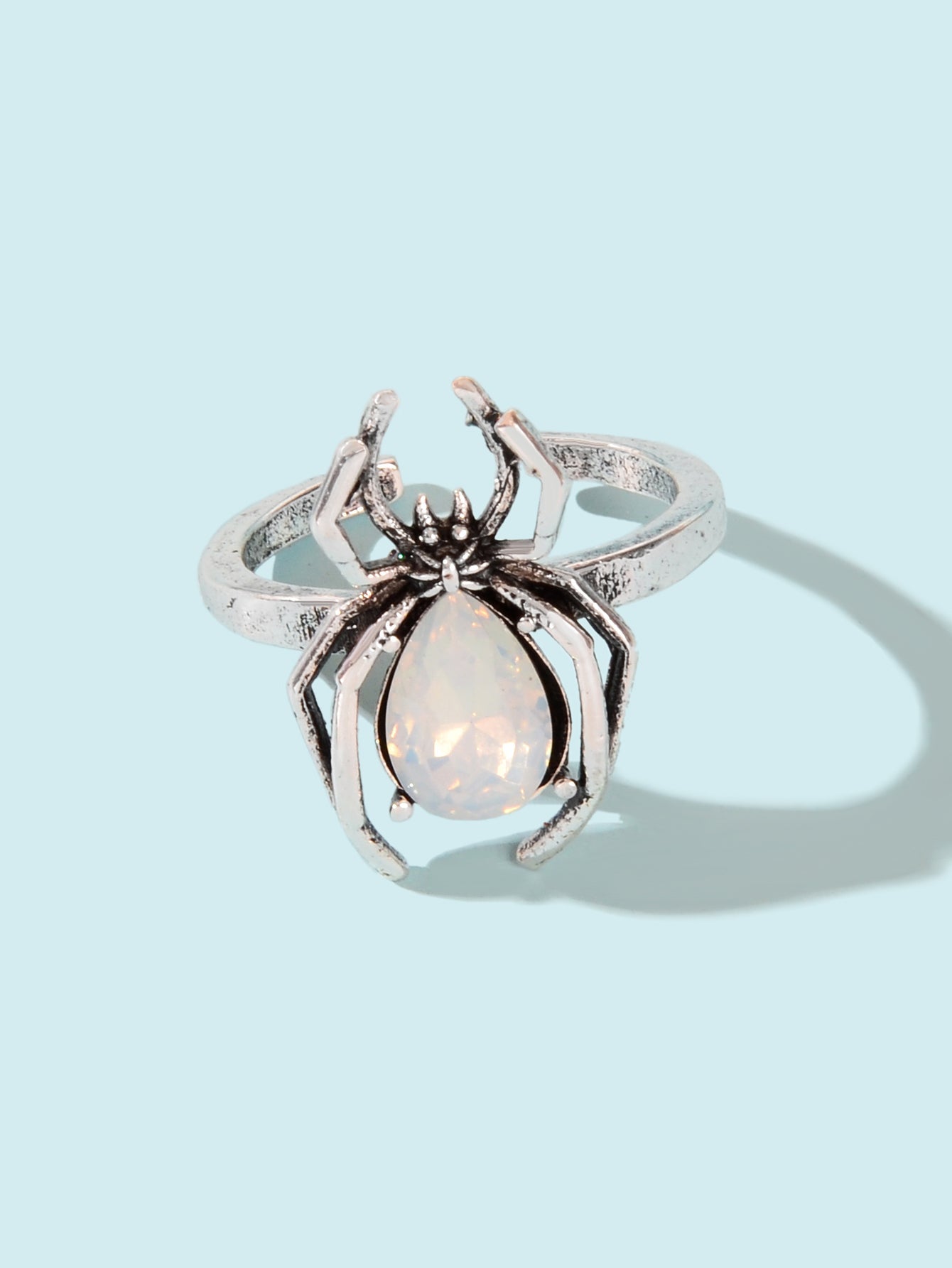 Vintage Silver Spider Open-Ended Ring with Diamond Accents Embrace Retro Jewelry-1