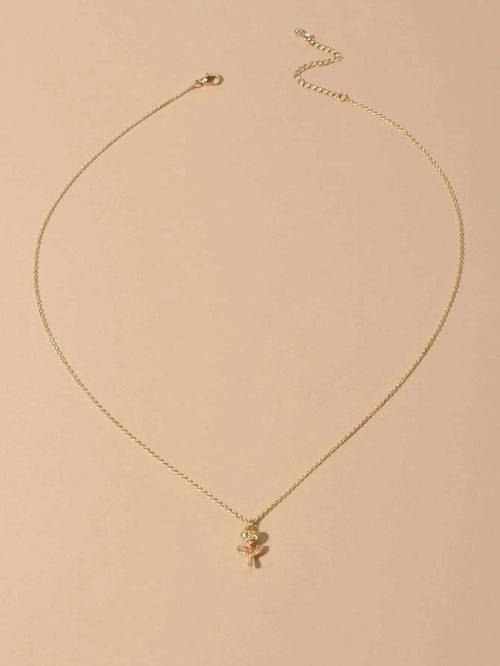 AU Stock Jewellery Gold Chain Rose Flower Charm Necklace Teens Women Lover Gift-1