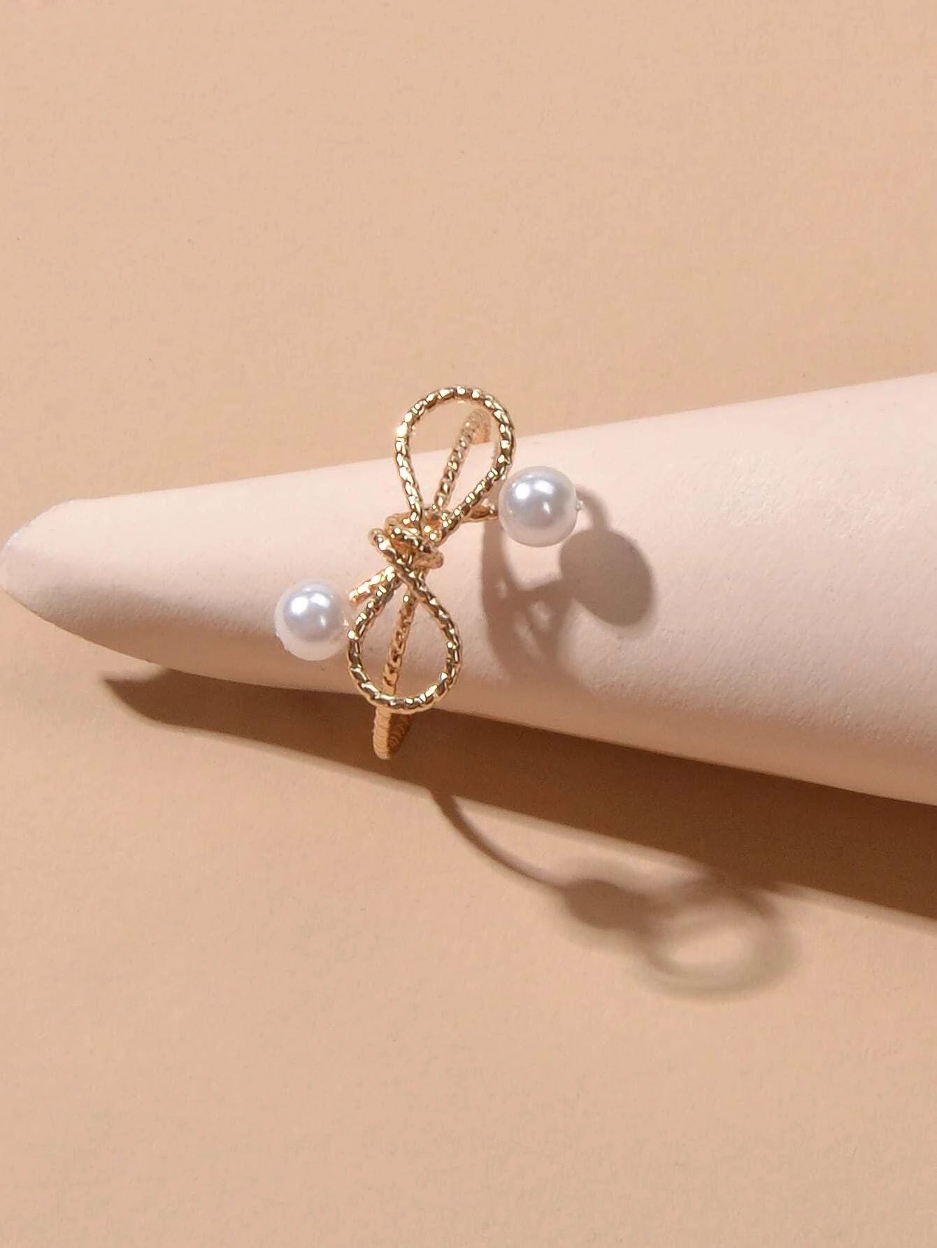 Fashion Jewellery Pearl Gold Bow Cute Finger Ring Beautiful Party Accessories-1