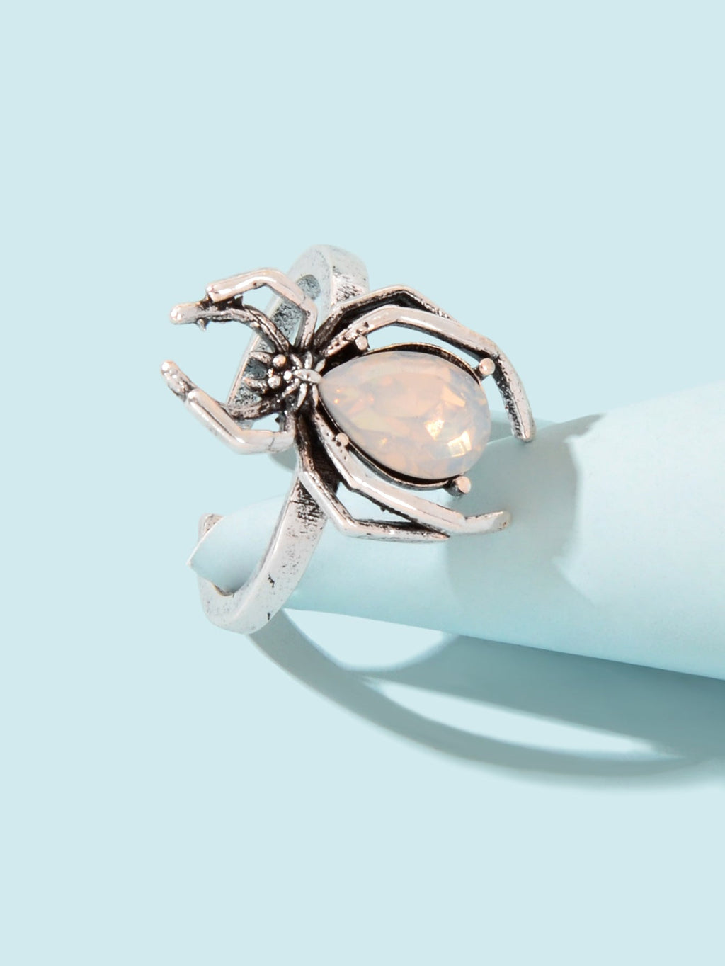 Vintage Silver Spider Open-Ended Ring with Diamond Accents Embrace Retro Jewelry-2