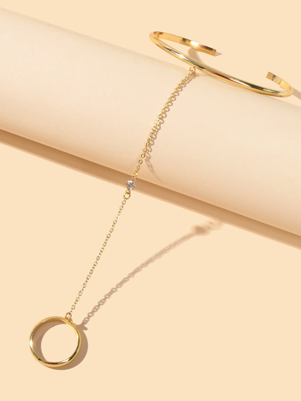 Punk Gold Chain Open Cuff Bangle with Finger Statement Women Slave Bracelets-2