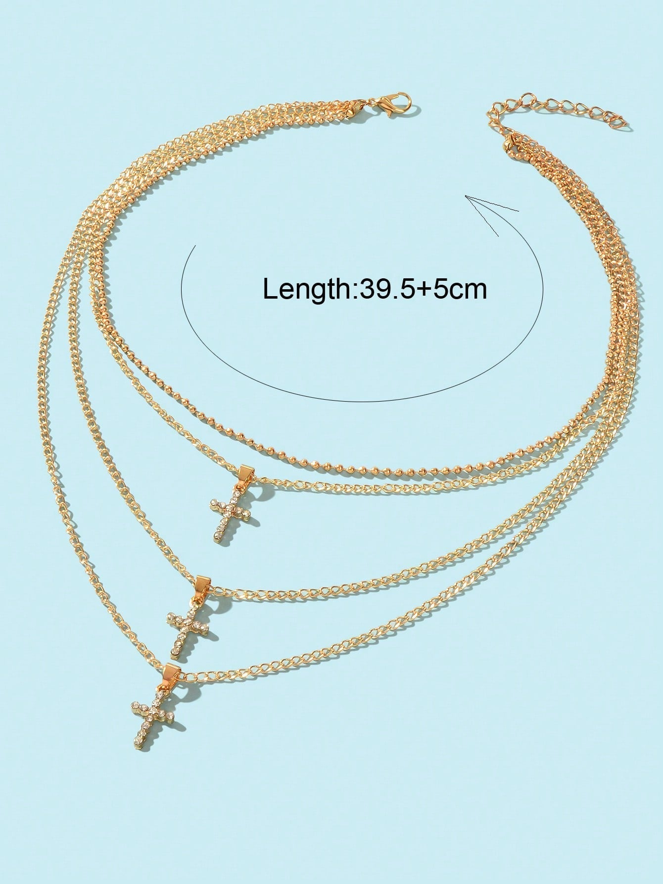 Unique Design Rhinestone Multi-layer Gold Silver Chain Cross Pendant Necklace-3