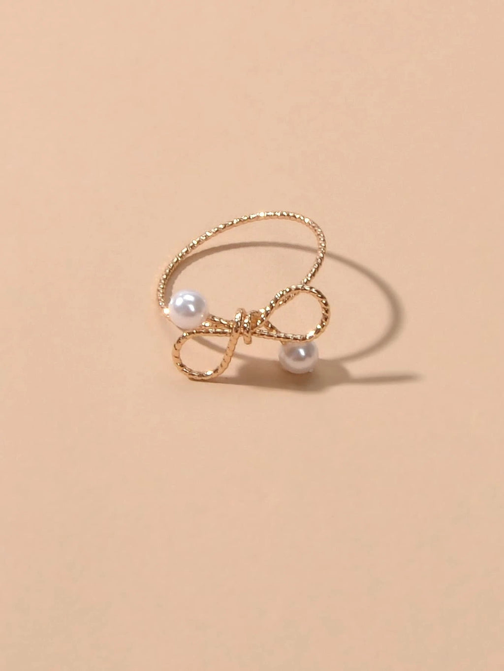 Fashion Jewellery Pearl Gold Bow Cute Finger Ring Beautiful Party Accessories-2