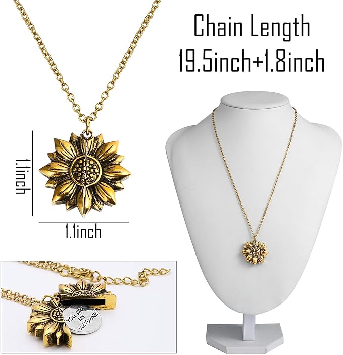 Sunflower Locket Necklace You are My Sunshine Necklace Golden Engraved Choker Memorial Necklace Valentine Secret Message Pendant Chain with Box for Girls Women Birthday Anniversary