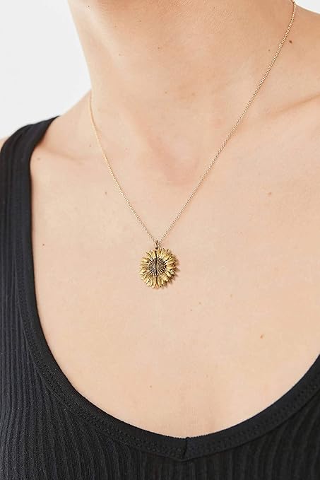 Sunflower Locket Necklace You are My Sunshine Necklace Golden Engraved Choker Memorial Necklace Valentine Secret Message Pendant Chain with Box for Girls Women Birthday Anniversary